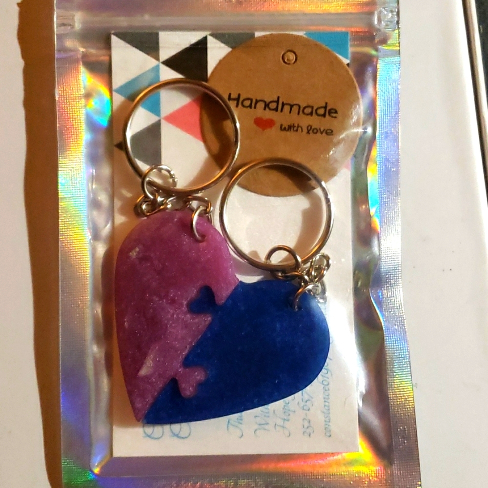 Couple handmade Keychain heart resin
